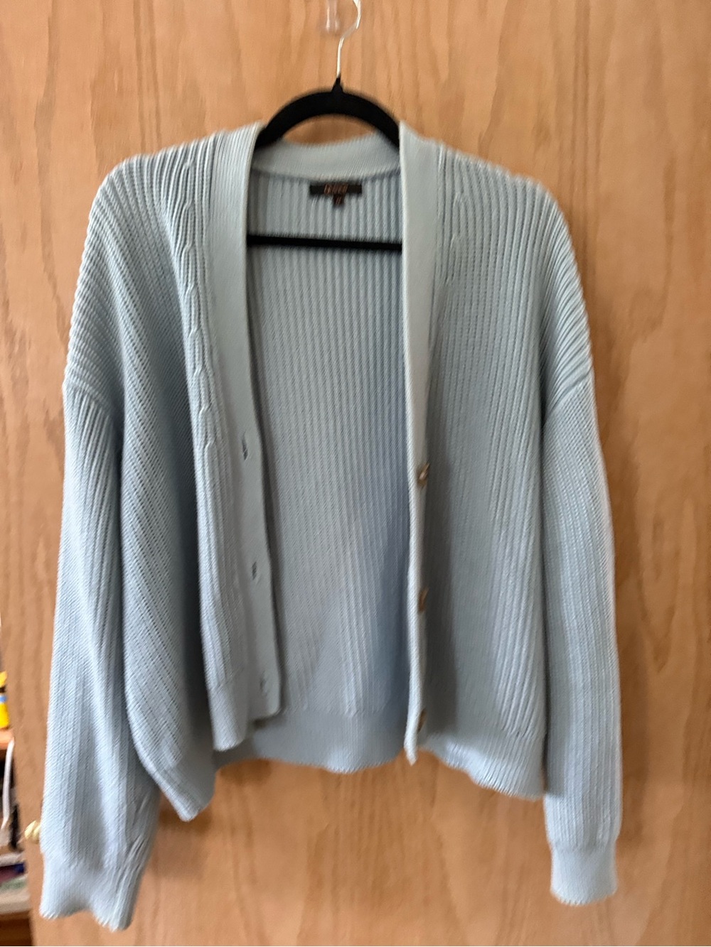 Quince Pale Blue Ribbed Button-Front Cardigan